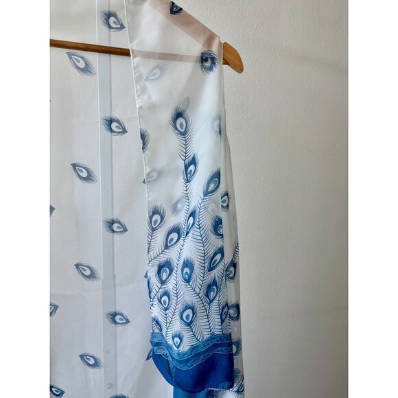 Sheer Cardigan OS Peacock Feather Print Sleeveless Boho Whimsical Beachy Coastal - Picture 3 of 11